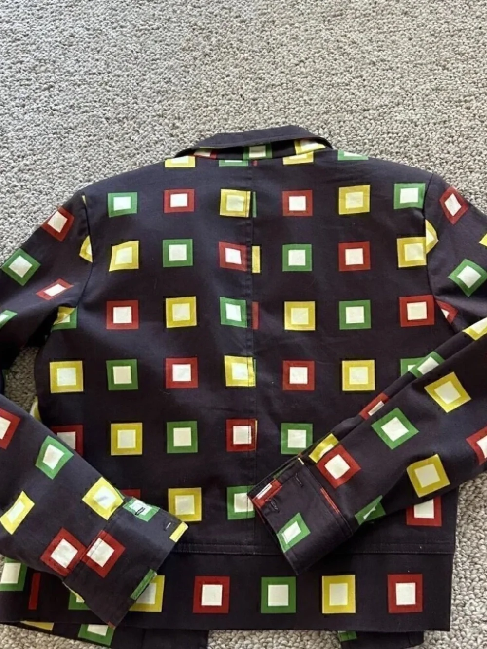 Retro Square Print Blazer Brown Structured Jacket Small 90s Workwear - Picture 5 of 6
